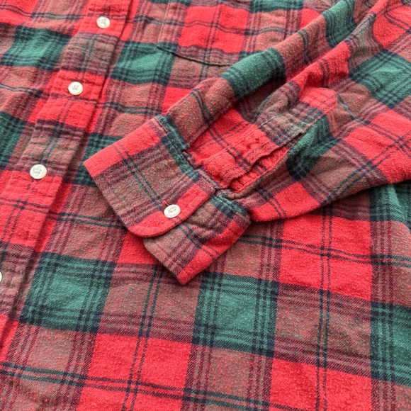 Vintage LL Bean Plaid Flannel Button Down Shirt Red Green Mens Large - Picture 6 of 12